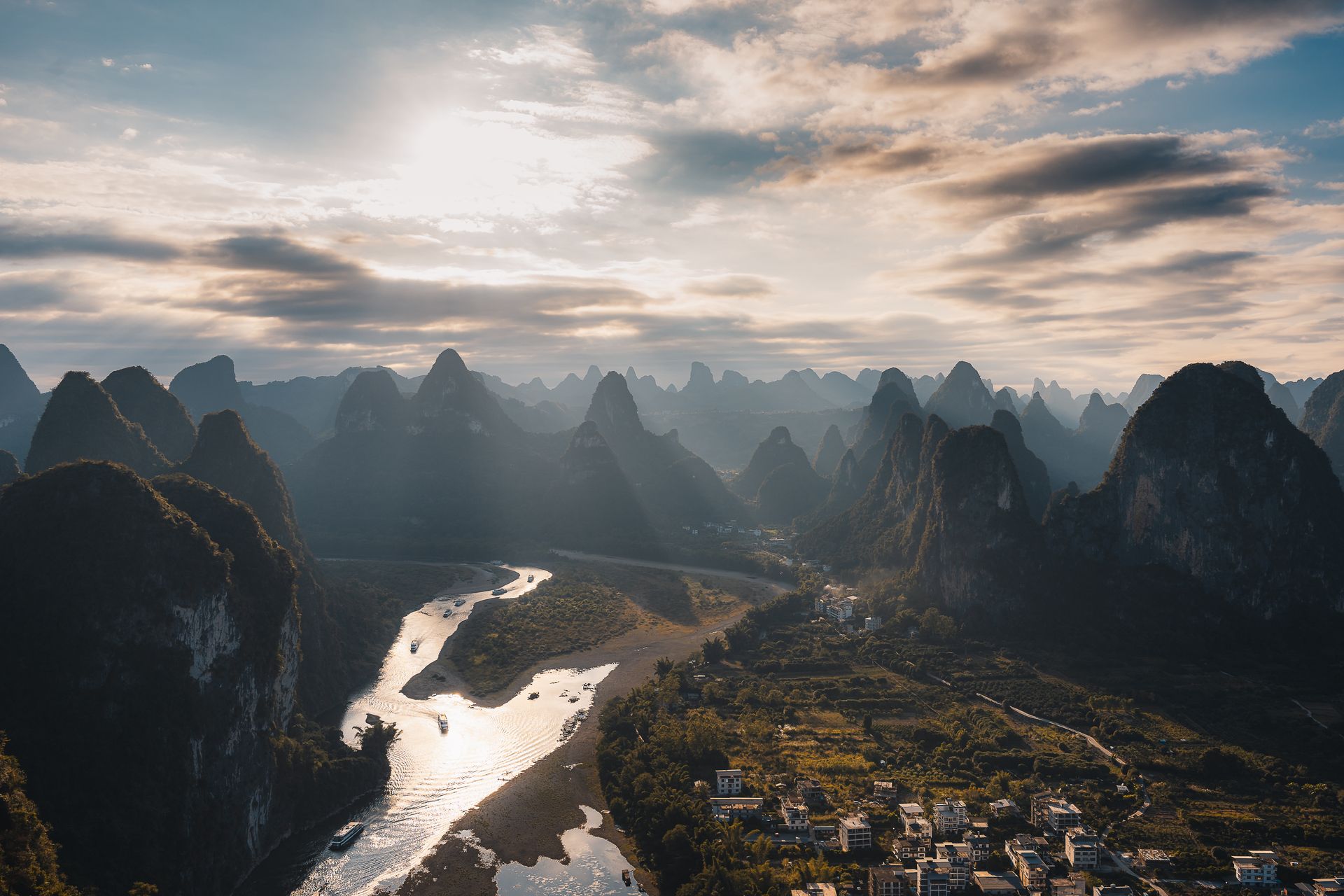 Yangshuo Karst Landscape at Sunrise